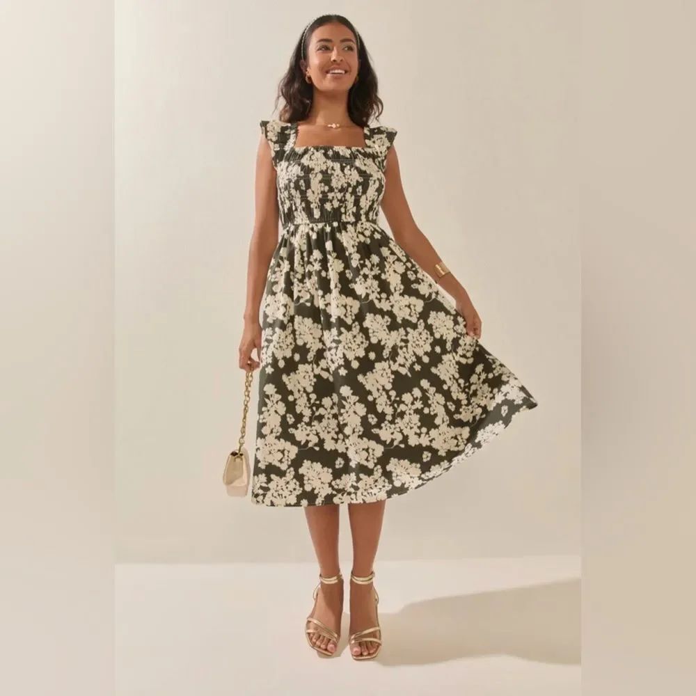 Francesca’s Marcia Floral Ruffle Strap Midi Dress Size L